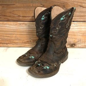 Roper boots for little kids, size 11. Real leather with embroidered pattern.